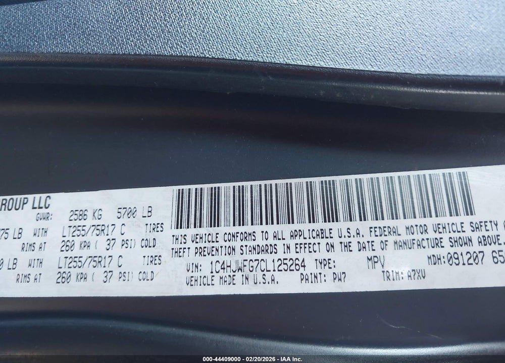 2012 JEEP WRANGLER UNLIMITED RUBICON VIN: 1C4HJWFG7CL125264
