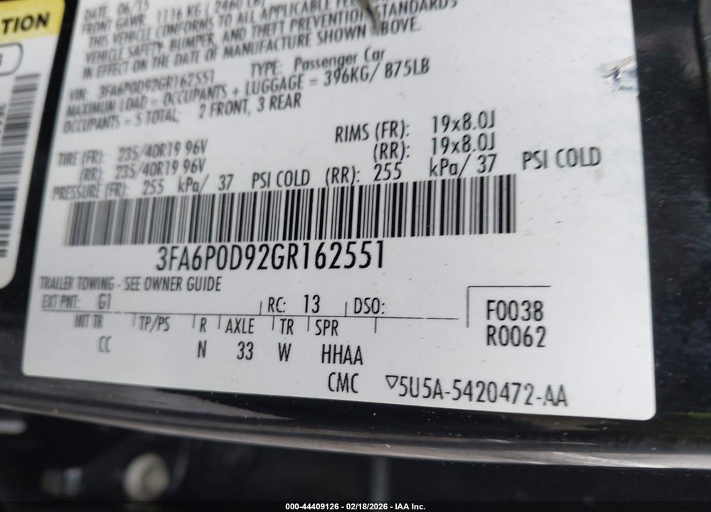 2016 FORD FUSION TITANIUM VIN: 3FA6P0D92GR162551