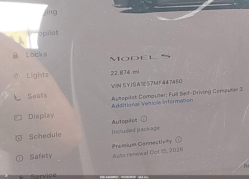 2021 TESLA MODEL S LONG RANGE DUAL MOTOR ALL-WHEEL DRIVE VIN: 5YJSA1E57MF447450