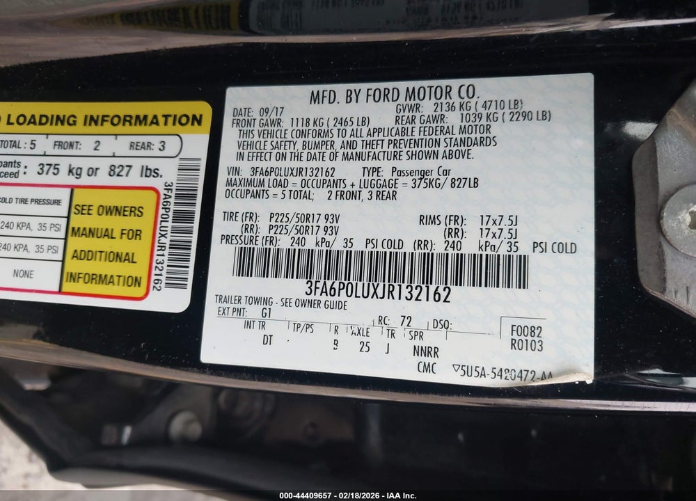 2018 FORD FUSION HYBRID SE VIN: 3FA6P0LUXJR132162