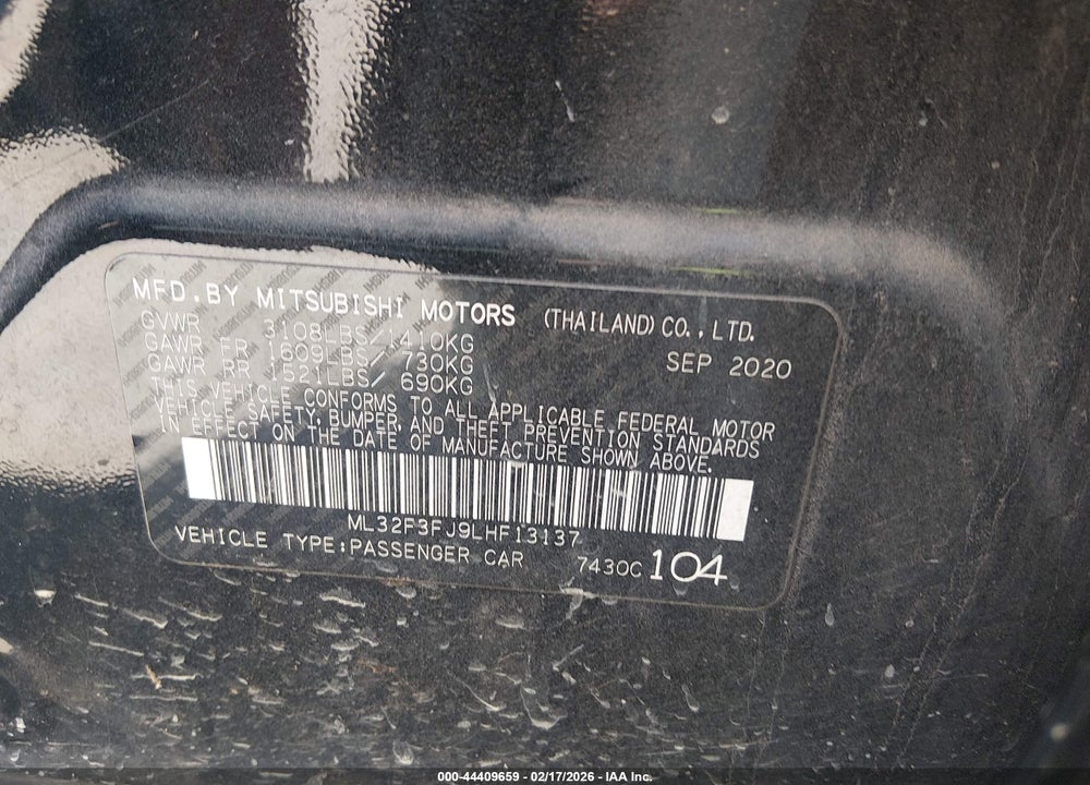 2020 MITSUBISHI MIRAGE G4 ES VIN: ML32F3FJ9LHF13137