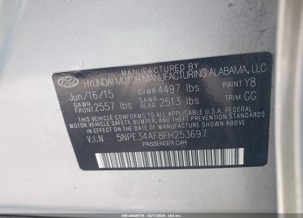 2015 HYUNDAI SONATA LIMITED VIN: 5NPE34AF8FH253697
