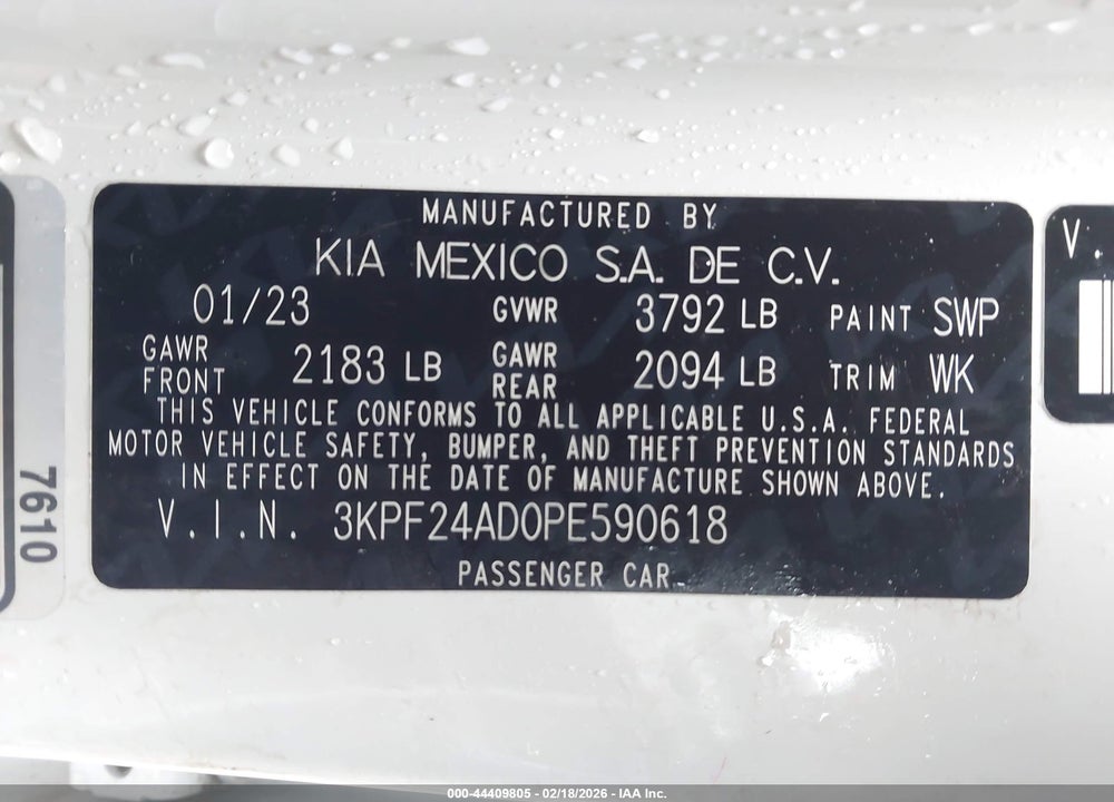 2023 KIA FORTE LXS VIN: 3KPF24AD0PE590618