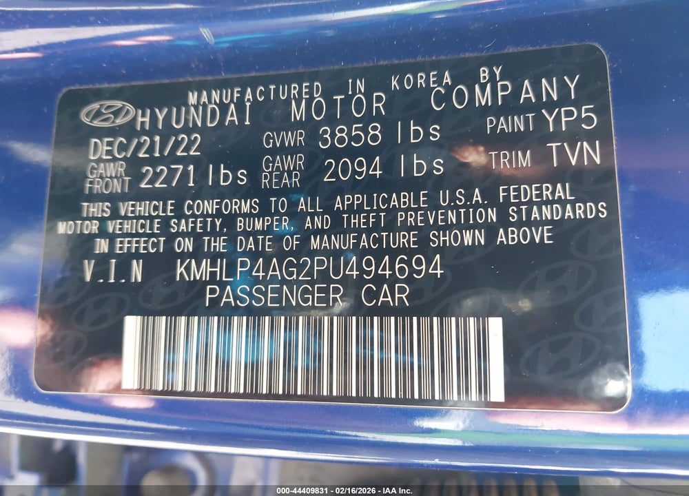 2023 HYUNDAI ELANTRA LIMITED VIN: KMHLP4AG2PU494694