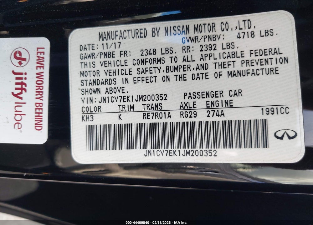 2018 INFINITI Q60 PURE VIN: JN1CV7EK1JM200352