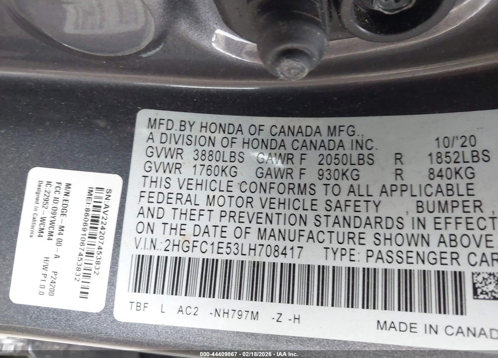 2020 HONDA CIVIC SI SEDAN VIN: 2HGFC1E53LH708417