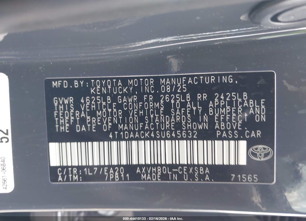 2025 TOYOTA CAMRY SE VIN: 4T1DAACK4SU645632