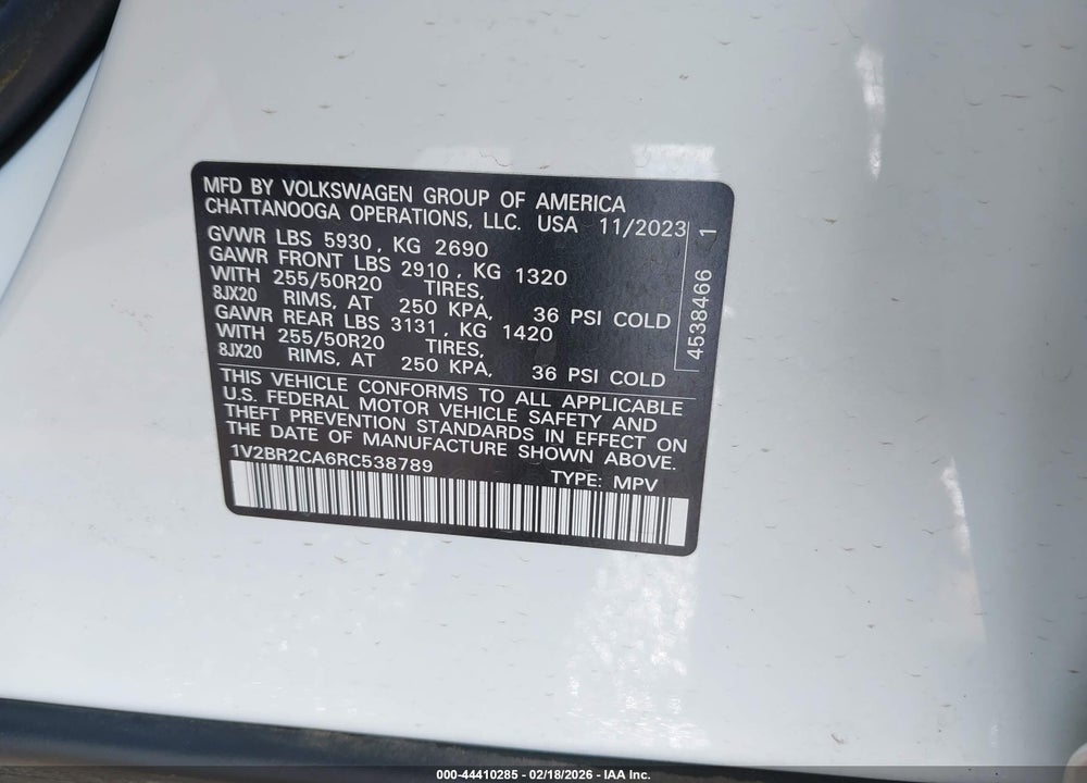 2024 VOLKSWAGEN ATLAS 2.0T SEL VIN: 1V2BR2CA6RC538789