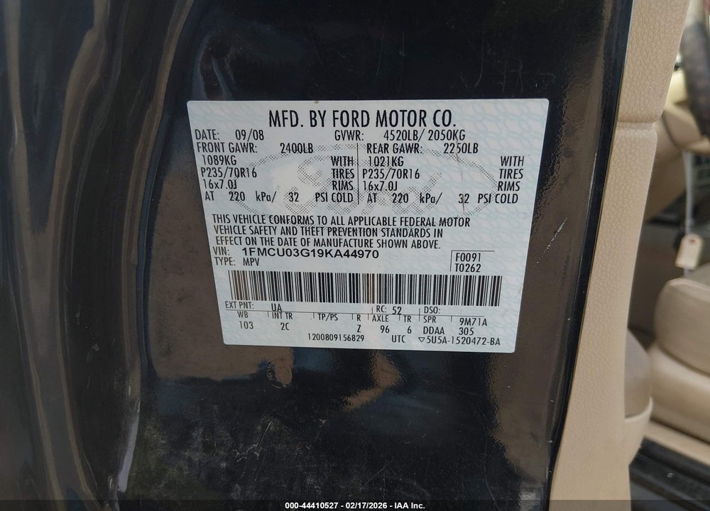2009 FORD ESCAPE XLT VIN: 1FMCU03G19KA44970
