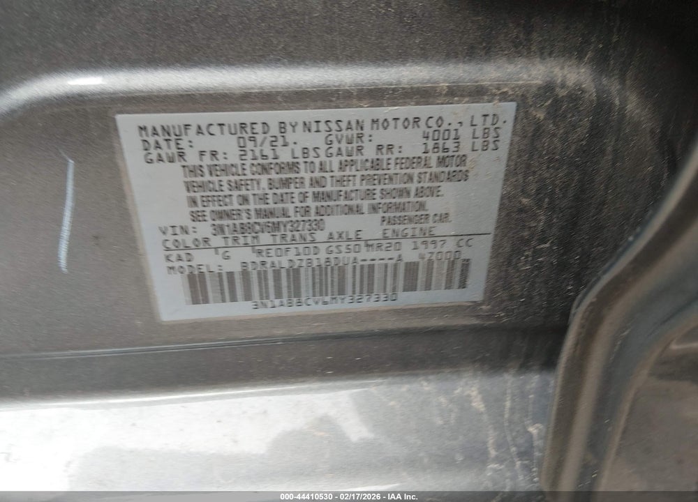 2021 NISSAN SENTRA SV XTRONIC CVT VIN: 3N1AB8CV6MY327330