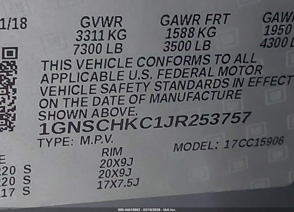 2018 CHEVROLET SUBURBAN LT VIN: 1GNSCHKC1JR253757