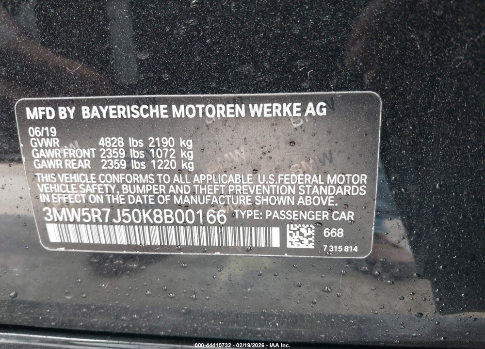 2019 BMW 330I XDRIVE VIN: 3MW5R7J50K8B00166