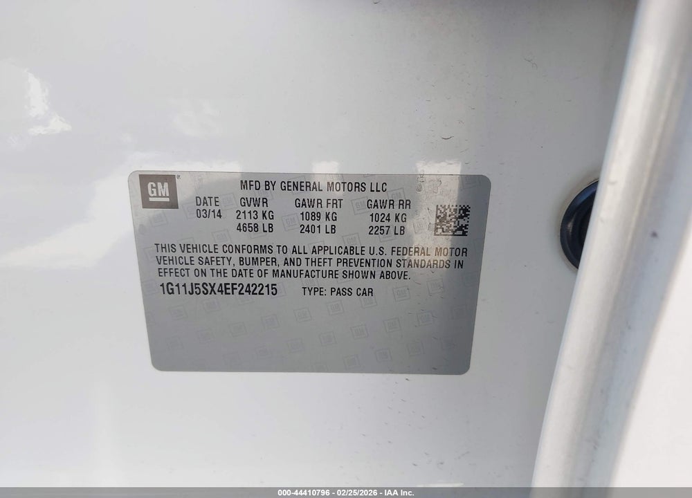 2014 CHEVROLET MALIBU 2LZ VIN: 1G11J5SX4EF242215