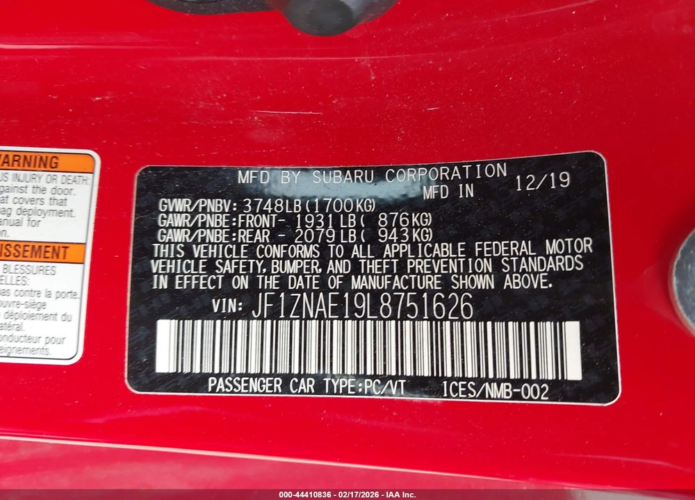 2020 TOYOTA 86 GT VIN: JF1ZNAE19L8751626
