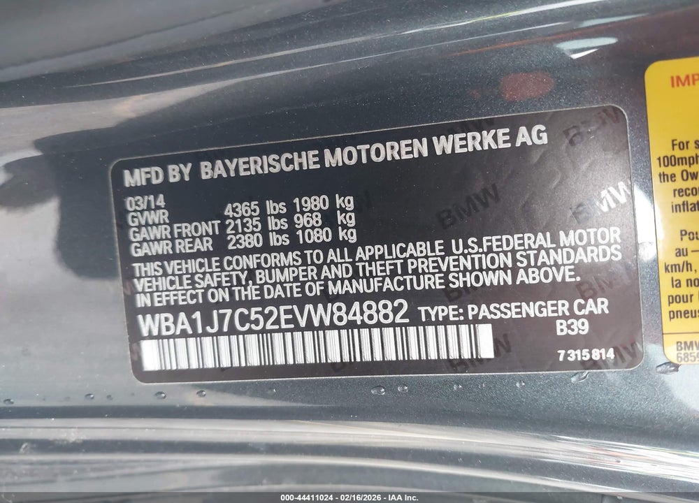 2014 BMW M235 VIN: WBA1J7C52EVW84882
