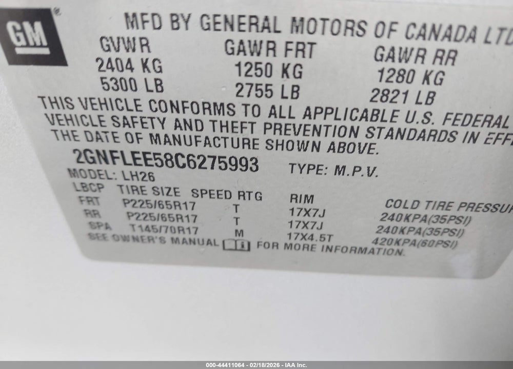 2012 CHEVROLET EQUINOX 1LT VIN: 2GNFLEE58C6275993
