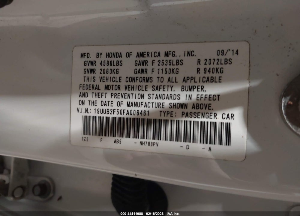 2015 ACURA TLX V6 TECH VIN: 19UUB2F50FA006461