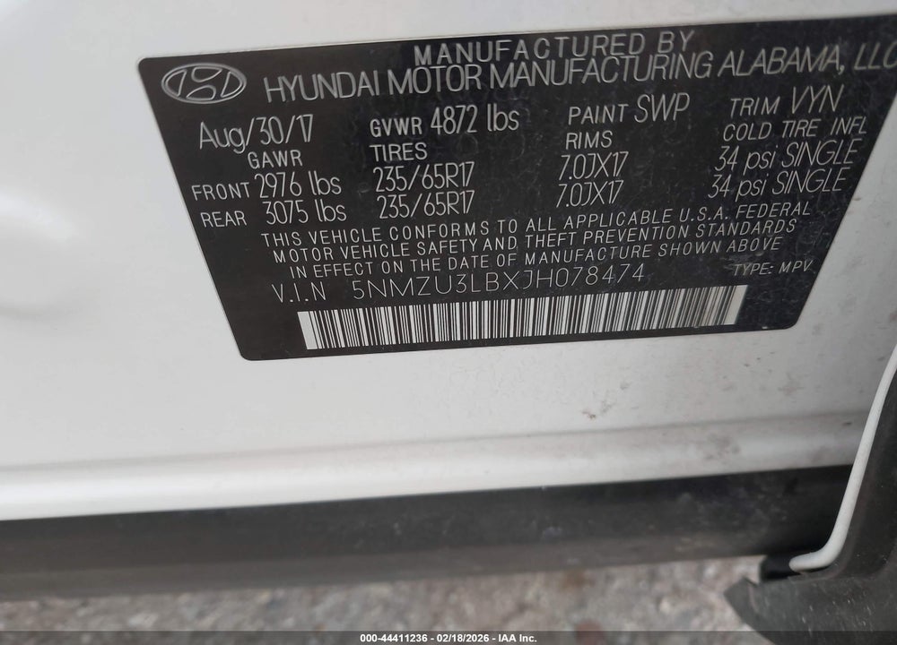 2018 HYUNDAI SANTA FE SPORT 2.4L VIN: 5NMZU3LBXJH078474