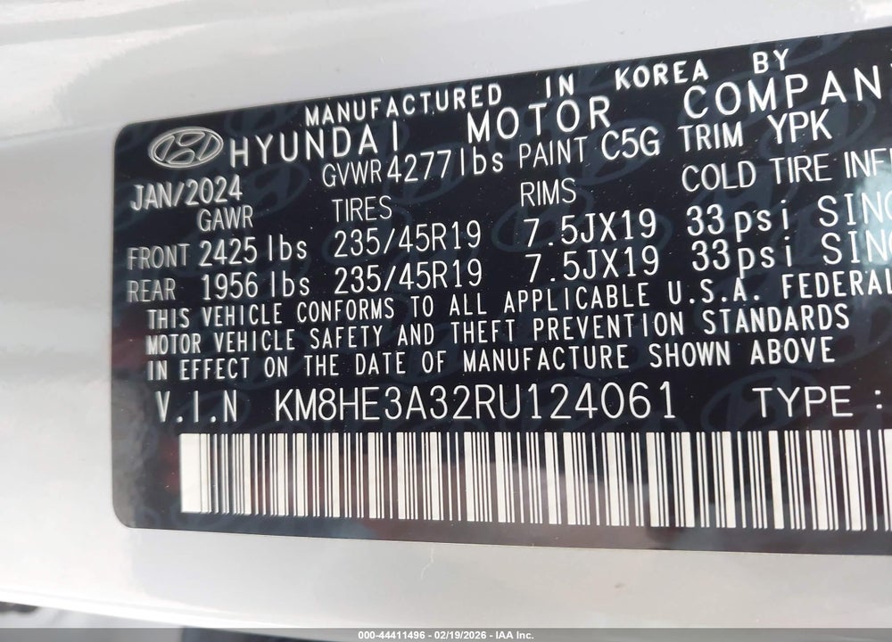 2024 HYUNDAI KONA LIMITED VIN: KM8HE3A32RU124061