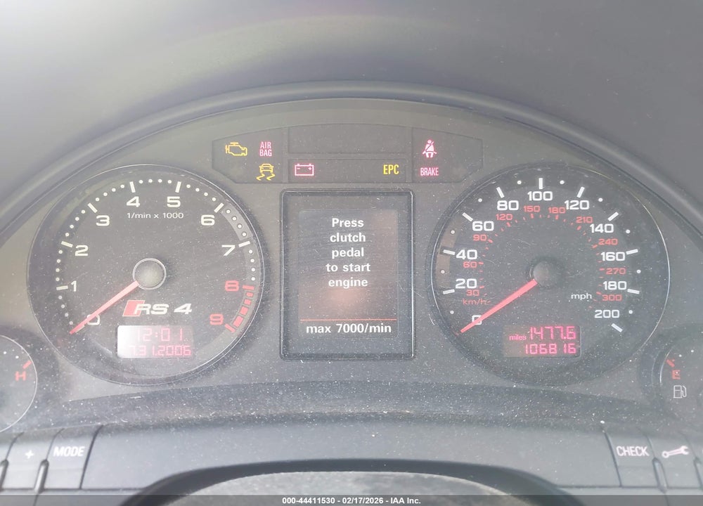 2007 AUDI RS 4 4.2L VIN: WUARU78E67N905167