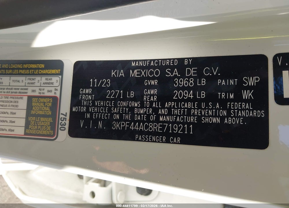 2024 KIA FORTE GT VIN: 3KPF44AC8RE719211