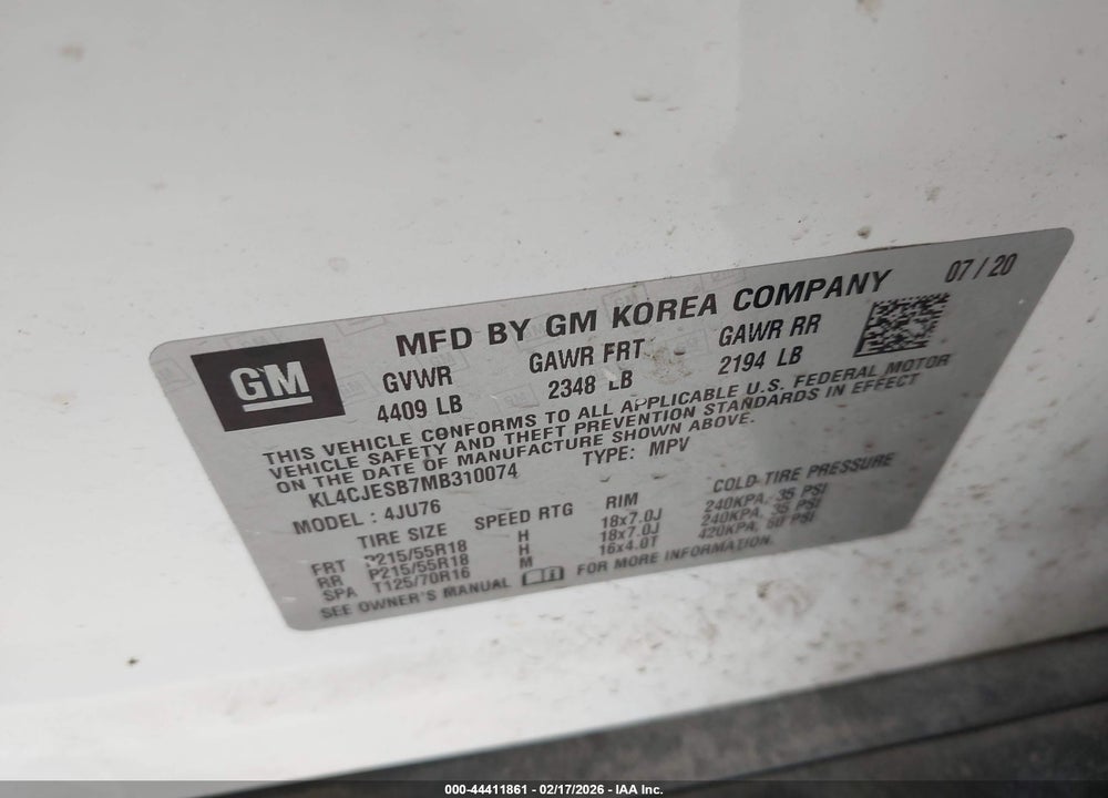 2021 BUICK ENCORE AWD PREFERRED VIN: KL4CJESB7MB310074
