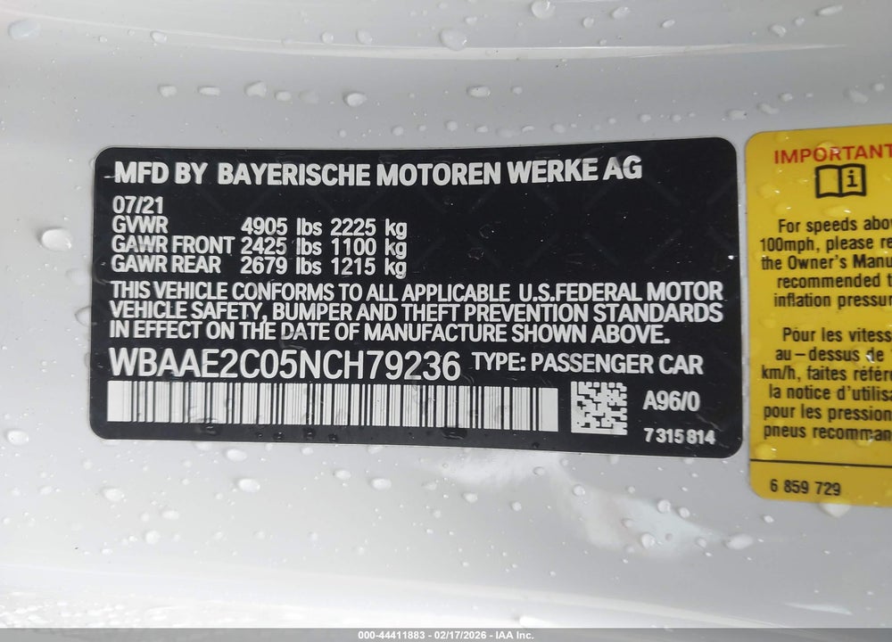 2022 BMW 840 I VIN: WBAAE2C05NCH79236