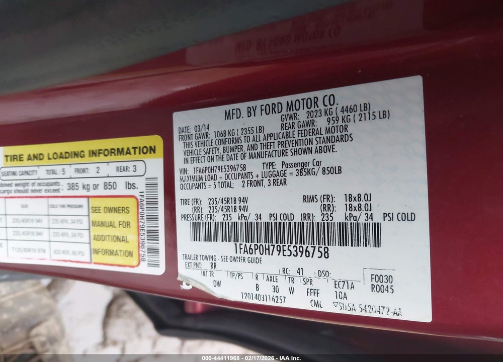 2014 FORD FUSION SE VIN: 1FA6P0H79E5396758