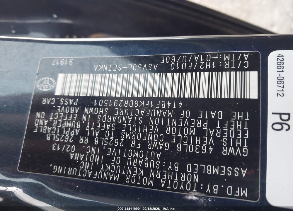 2013 TOYOTA CAMRY LE VIN: 4T4BF1FK8DR291501