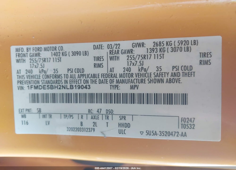 2022 FORD BRONCO BIG BEND VIN: 1FMDE5BH2NLB19043