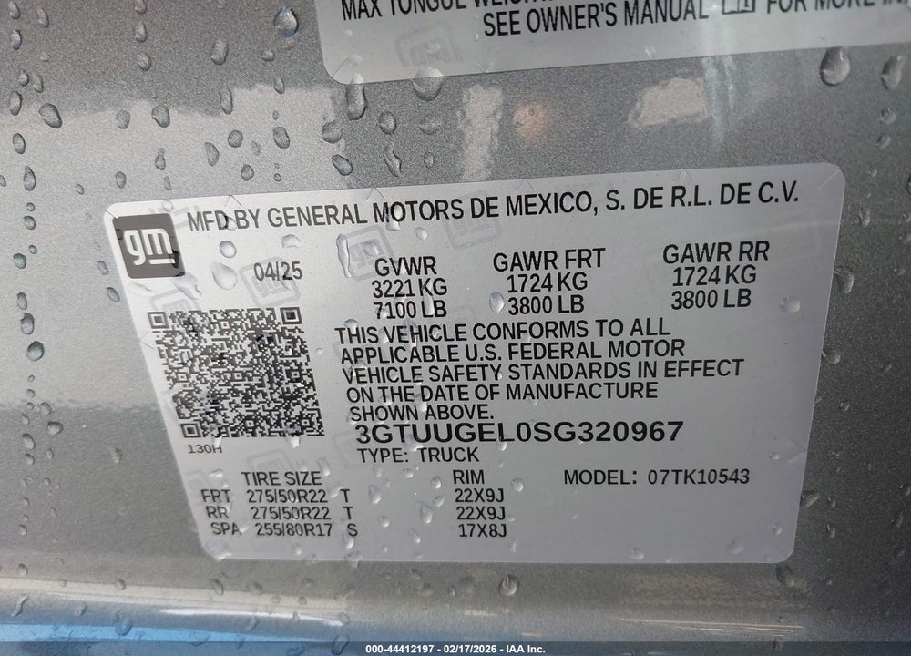 2025 GMC SIERRA 1500 4WD  SHORT BOX DENALI VIN: 3GTUUGEL0SG320967