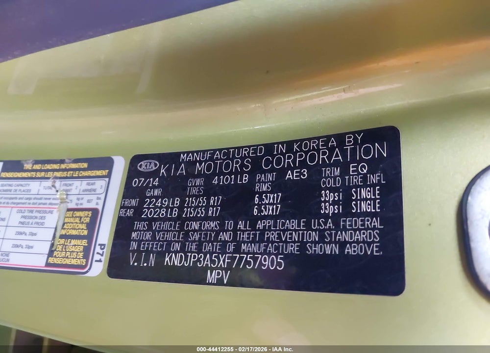 2015 KIA SOUL + VIN: KNDJP3A5XF7757905