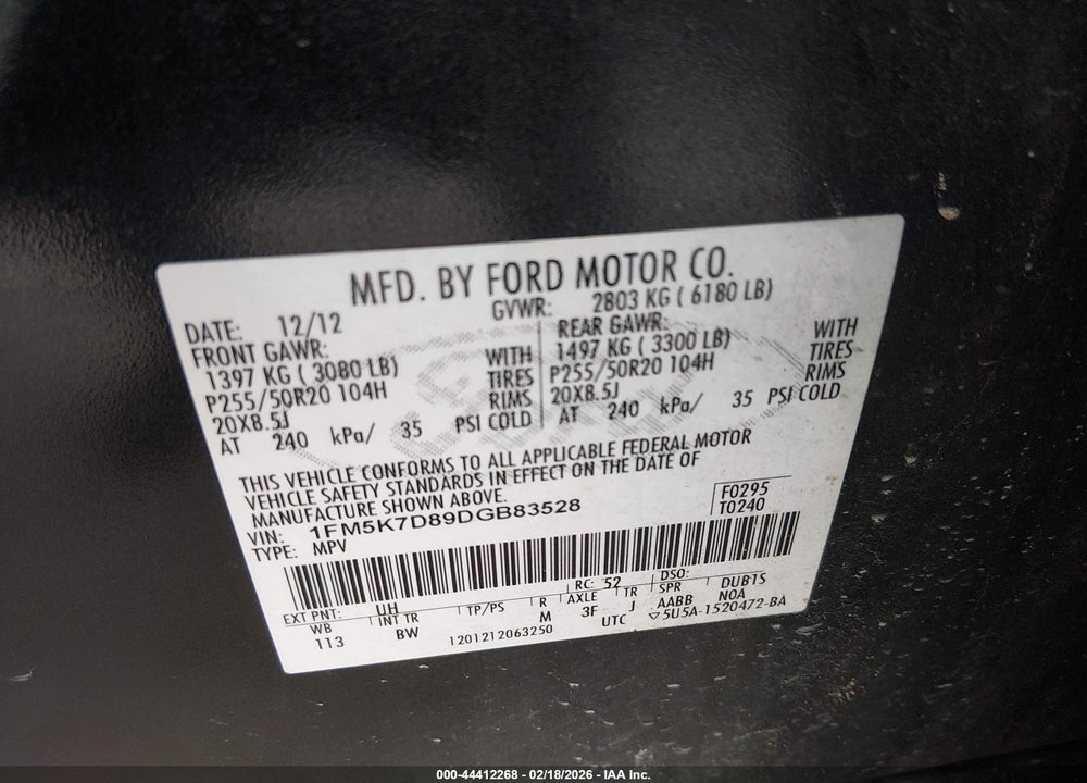 2013 FORD EXPLORER XLT VIN: 1FM5K7D89DGB83528