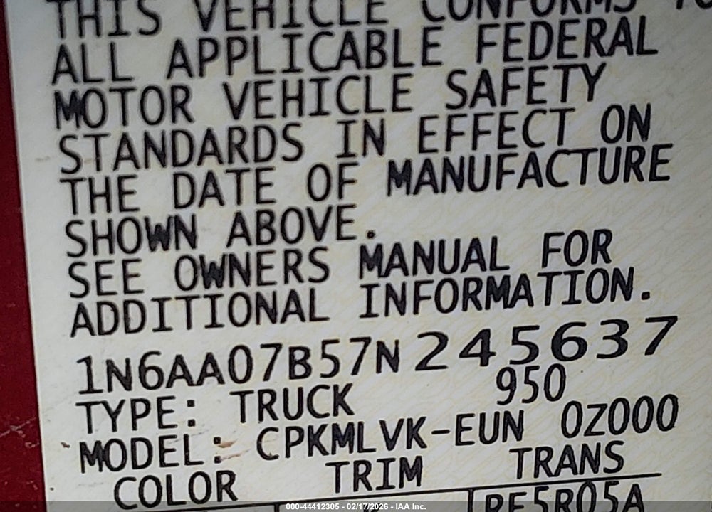 2007 NISSAN TITAN LE VIN: 1N6AA07B57N245637