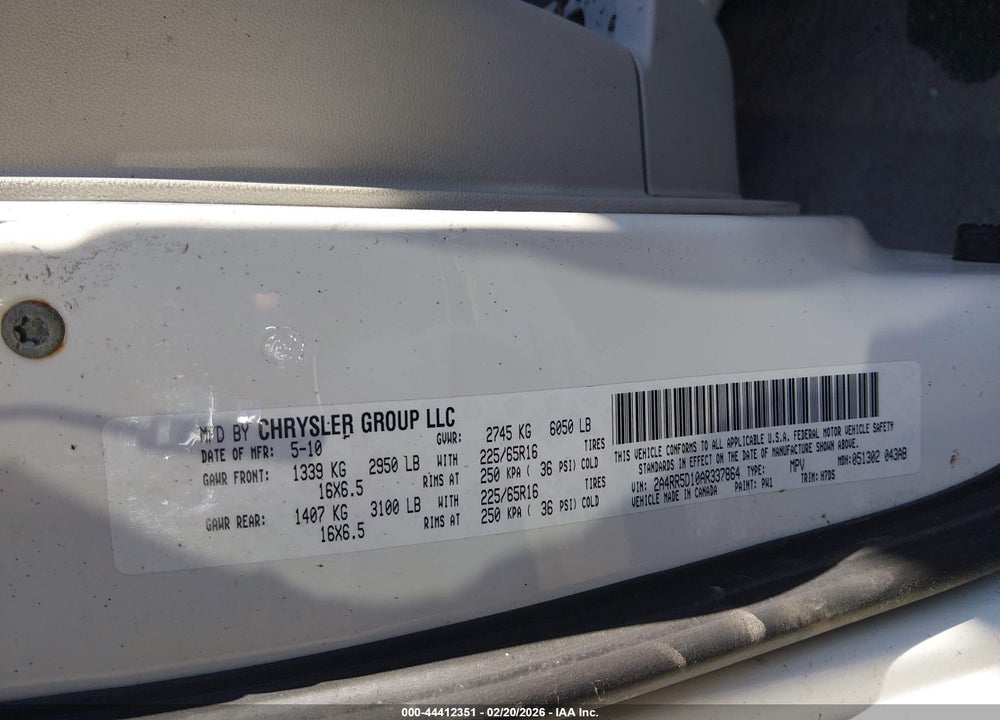2010 CHRYSLER TOWN & COUNTRY TOURING VIN: 2A4RR5D10AR337864