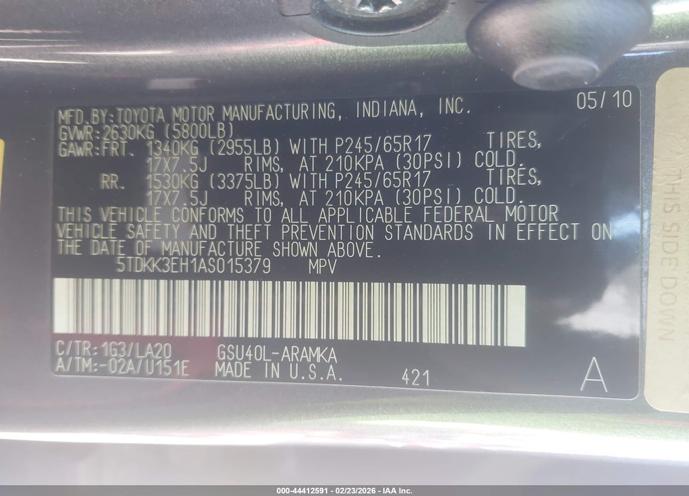 2010 TOYOTA HIGHLANDER SE V6 VIN: 5TDKK3EH1AS015379