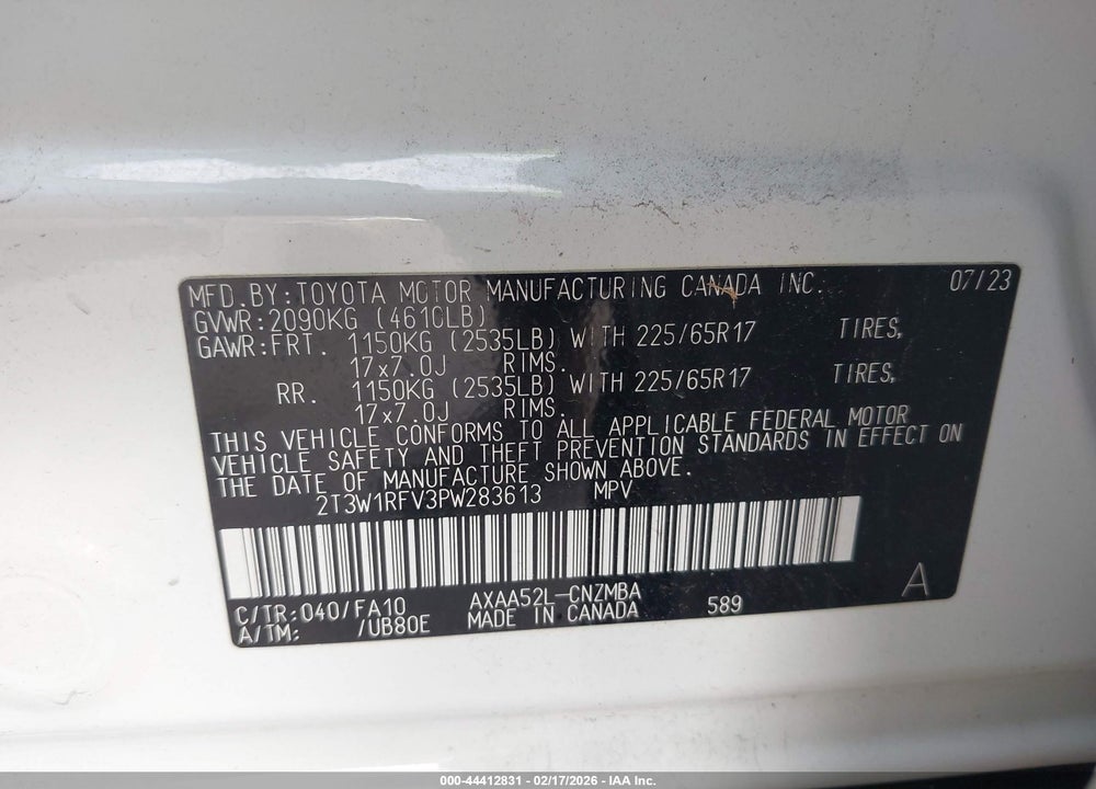 2023 TOYOTA RAV4 XLE VIN: 2T3W1RFV3PW283613