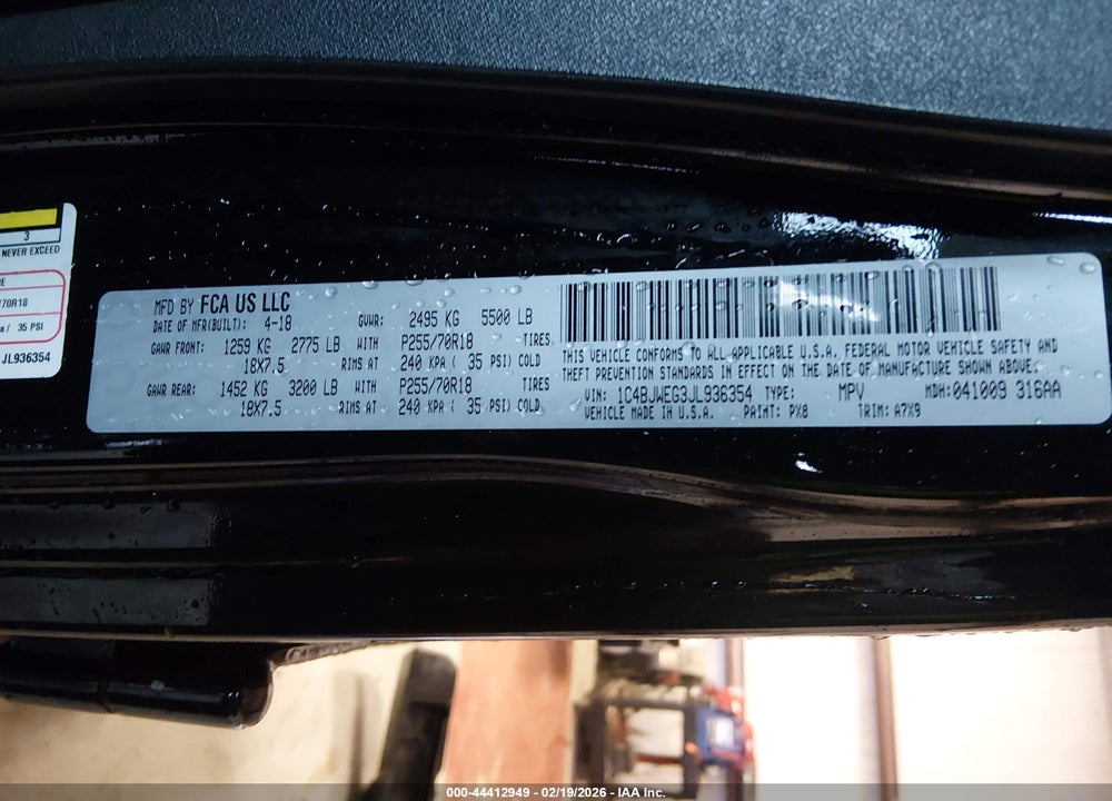 2018 JEEP WRANGLER JK UNLIMITED SAHARA 4X4 VIN: 1C4BJWEG3JL936354