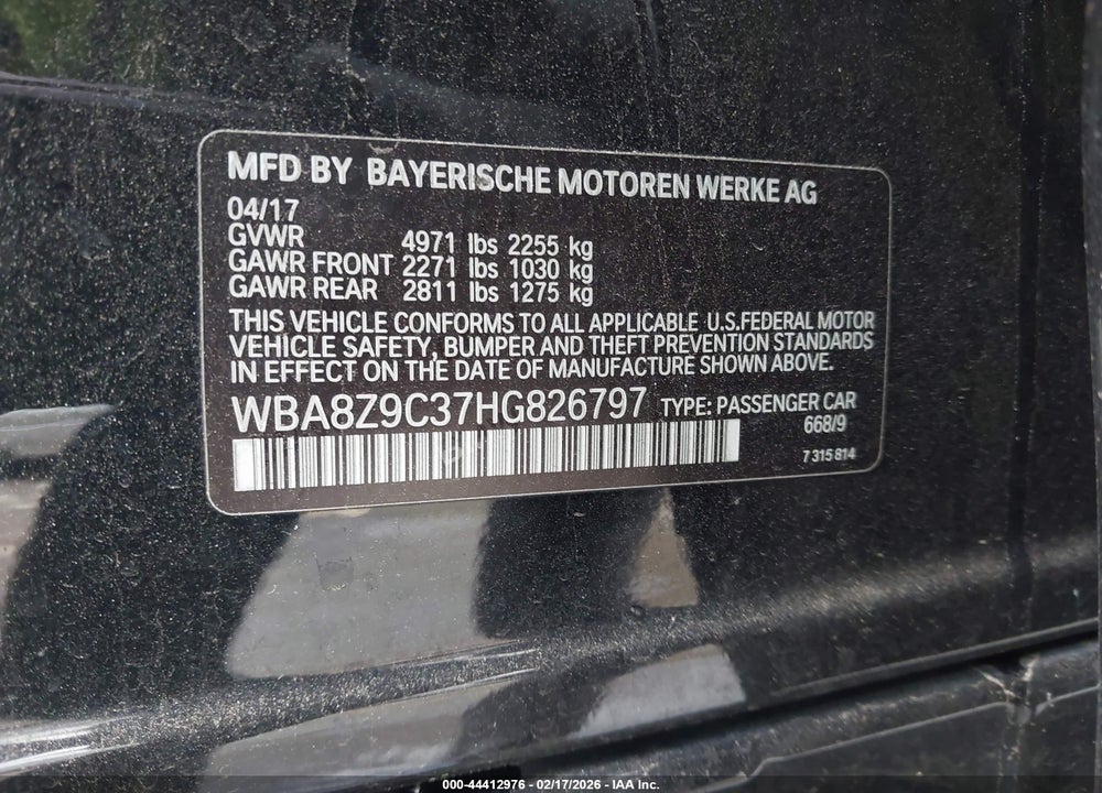 2017 BMW 330I GRAN TURISMO XDRIVE VIN: WBA8Z9C37HG826797