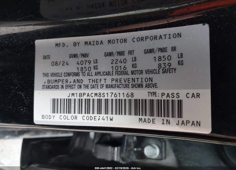 2025 MAZDA 3 2.5 S PREFERRED VIN: JM1BPACM8S1761168