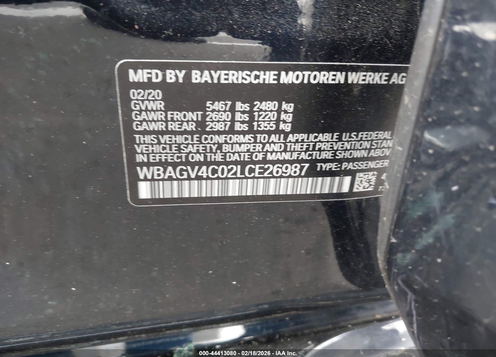2020 BMW 840I GRAN COUPE XDRIVE VIN: WBAGV4C02LCE26987
