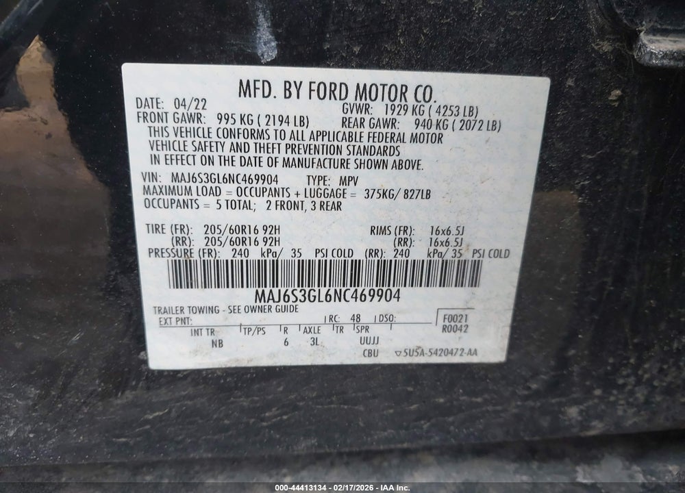 2022 FORD ECOSPORT SE VIN: MAJ6S3GL6NC469904