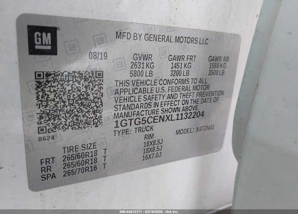 2020 GMC CANYON 2WD  SHORT BOX SLE VIN: 1GTG5CENXL1132204