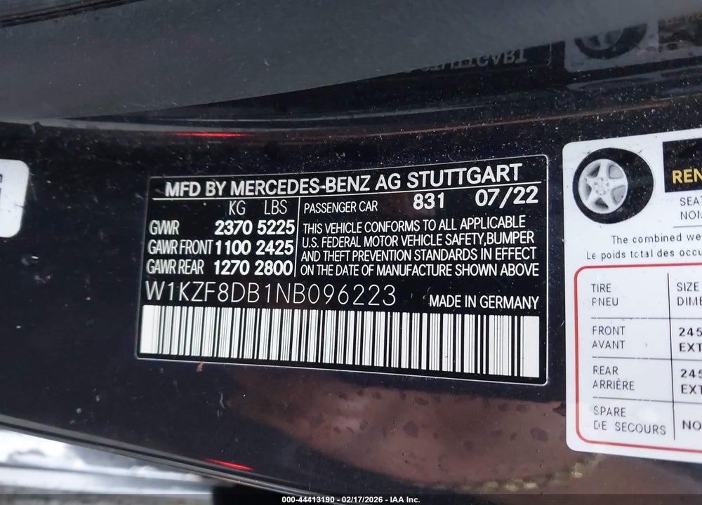 2022 MERCEDES-BENZ E 350 VIN: W1KZF8DB1NB096223