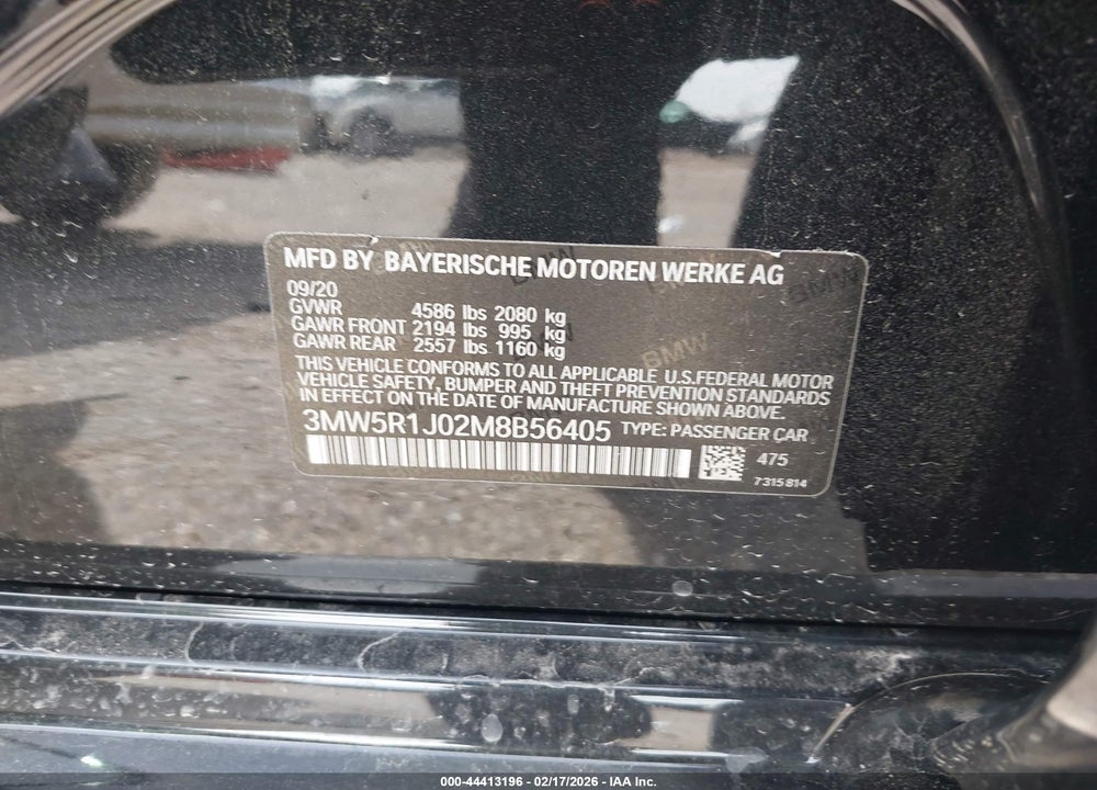 2021 BMW 330I VIN: 3MW5R1J02M8B56405