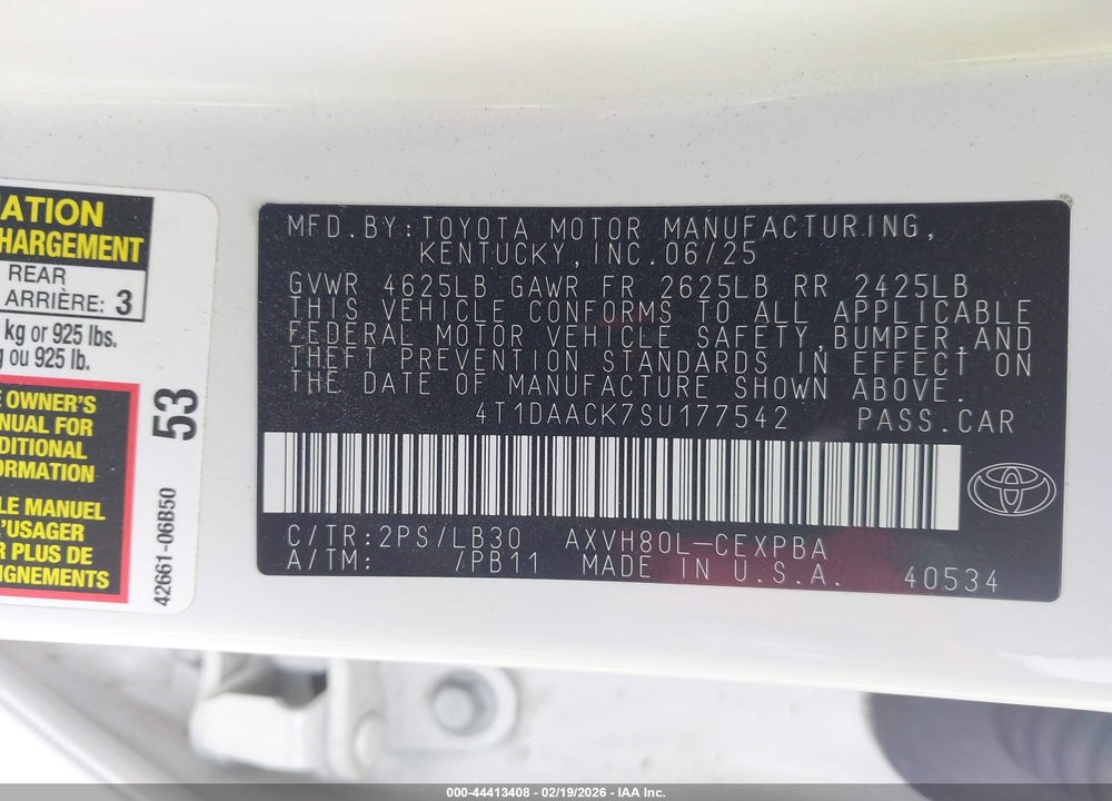 2025 TOYOTA CAMRY XSE VIN: 4T1DAACK7SU177542