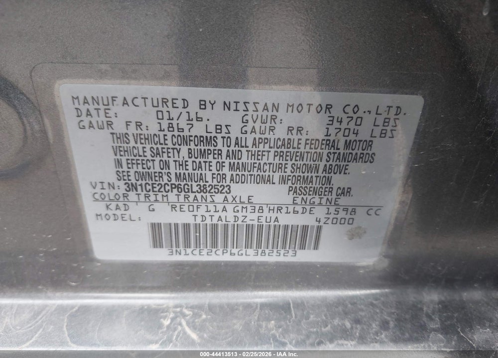 2016 NISSAN VERSA NOTE SV VIN: 3N1CE2CP6GL382523
