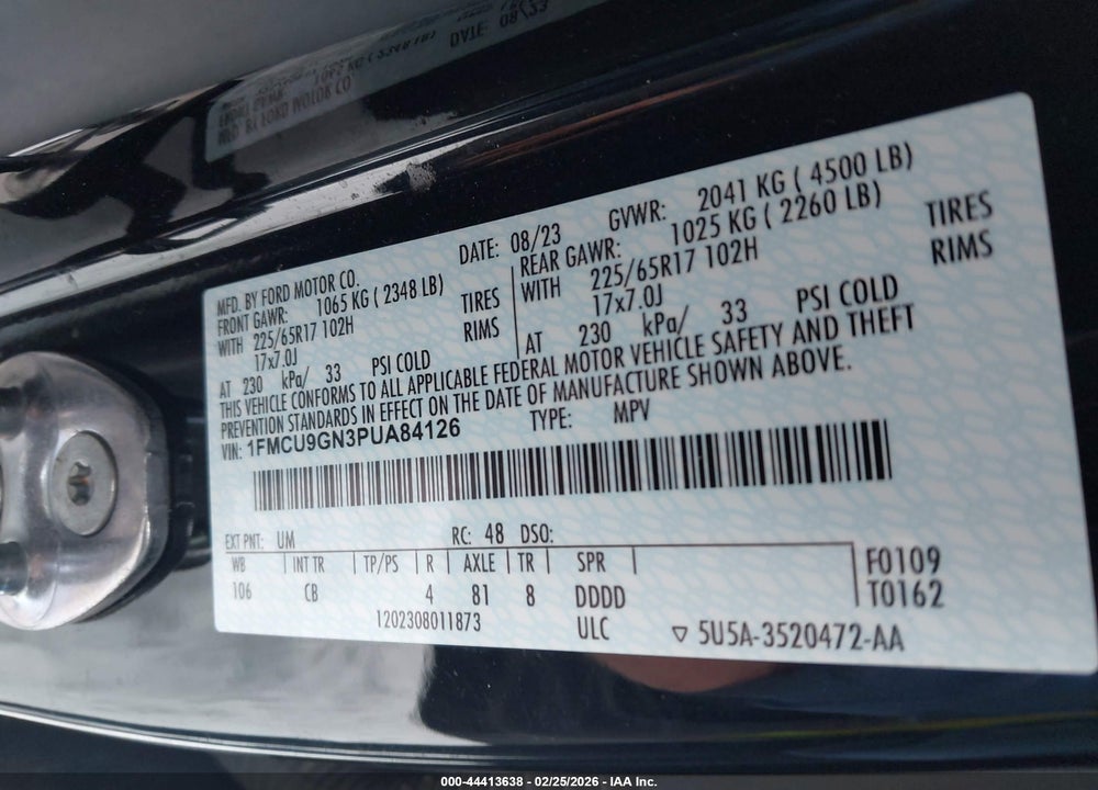 2023 FORD ESCAPE ACTIVE VIN: 1FMCU9GN3PUA84126