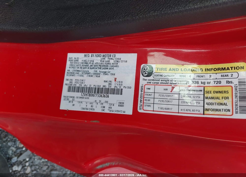 2007 FORD MUSTANG V6 DELUXE/V6 PREMIUM VIN: 1ZVHT80N775363636