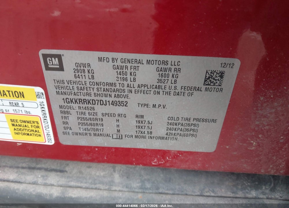 2013 GMC ACADIA SLT-1 VIN: 1GKKRRKD7DJ149352